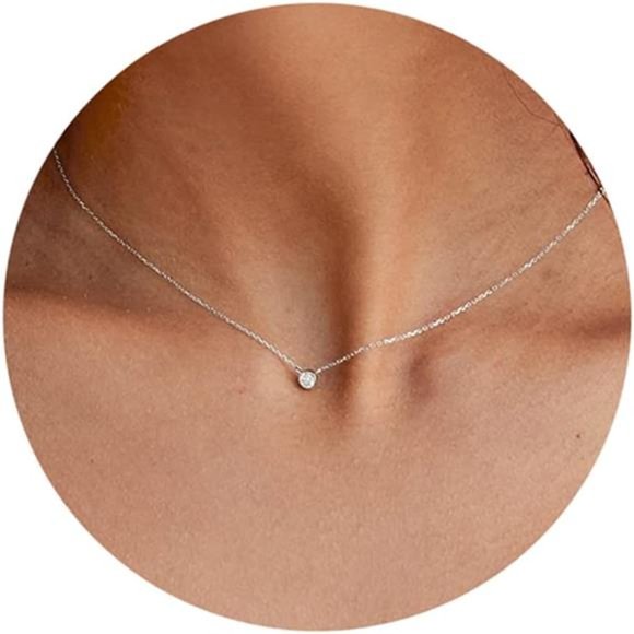 Diamond Necklaces for Women, Dainty Gold Necklace 14k Gold Plated Long Lariat - Picture 1 of 7